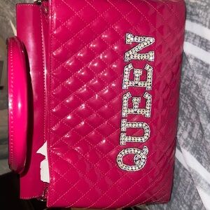 Red Quilted Handbag with Rhinestone Detail